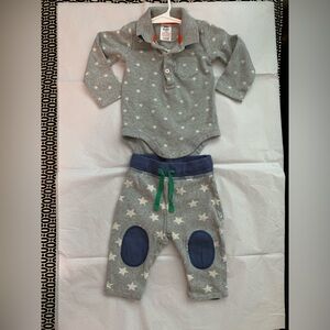 Baby Boden Gray with white stars and blue accents, outfit set. 3-6 months, Boy